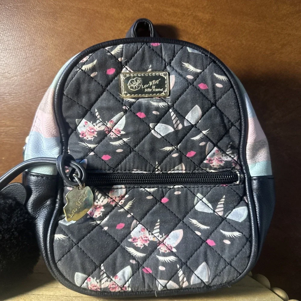 Betsey Johnson Luv Betsey Small Backpack Purse Quilted Unicorn Cats